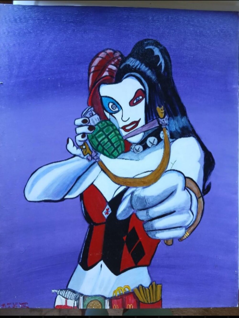 Harley Quinn w/ McDonalds Utility Belt Original Acrylic Painting by Chef Heaton